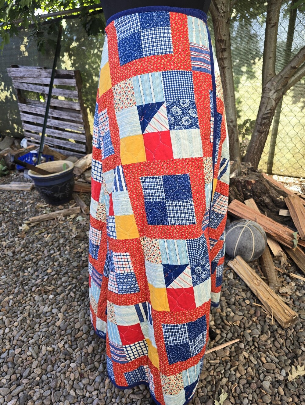 Vtg 70's Patchwork Wrap Maxi Skirt Cottagecore Americana Boho-Hippie Grandmacore - Picture 2 of 9